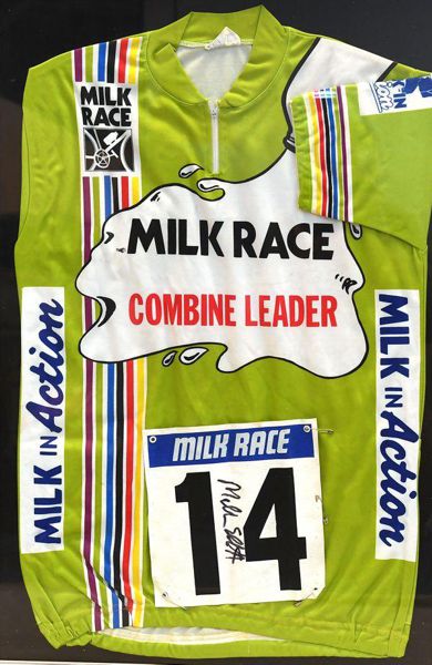 Image of Milk Race leaders jersey signed by Malcolm Elliot